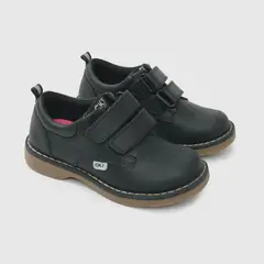COLLOKY - Zapato Escolar Clásico de Cuero Negro con Velcros