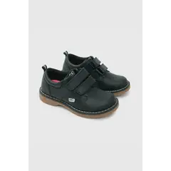 COLLOKY - Zapato Escolar Clásico de Cuero Negro con Velcros