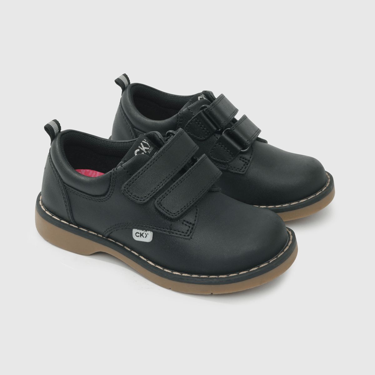 COLLOKY - Zapato Escolar Clásico de Cuero Negro con Velcros