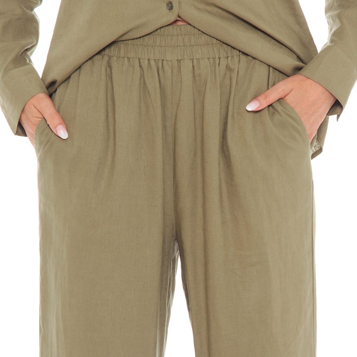 WADOS - PANTALON CROP ANCHO DE LINO CON PRETINA   ELASTICADA