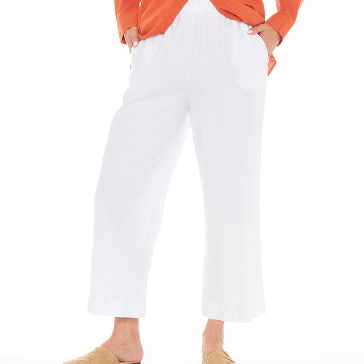 WADOS - PANTALON CROP ANCHO DE LINO CON PRETINA   ELASTICADA