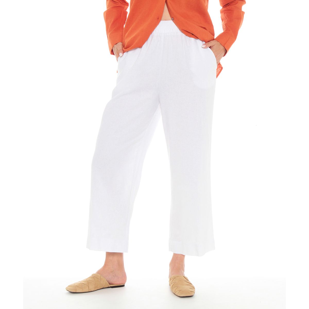 WADOS - PANTALON CROP ANCHO DE LINO CON PRETINA   ELASTICADA