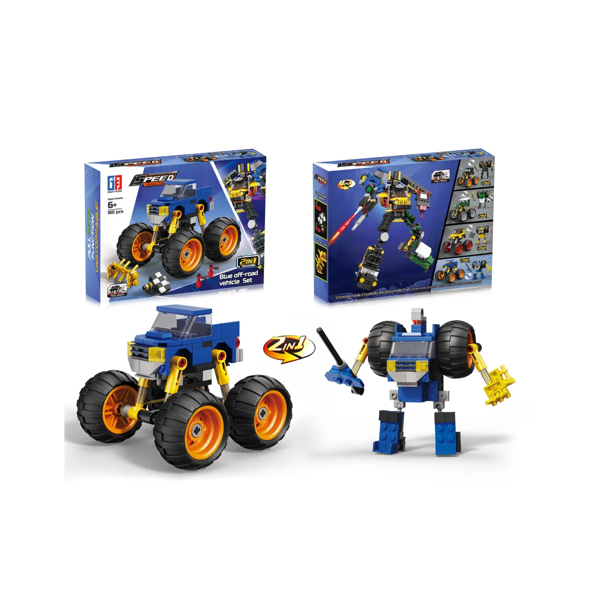 VADELL - Laboratorio De Construcción 160  Piezas Vehículo Todo Terreno Azul  Y Transformer