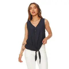 WADOS - BLUSA SIN MANGA ABOTONADA EN DELANTERO ESCOTE V Y NUDO EN RUEDO