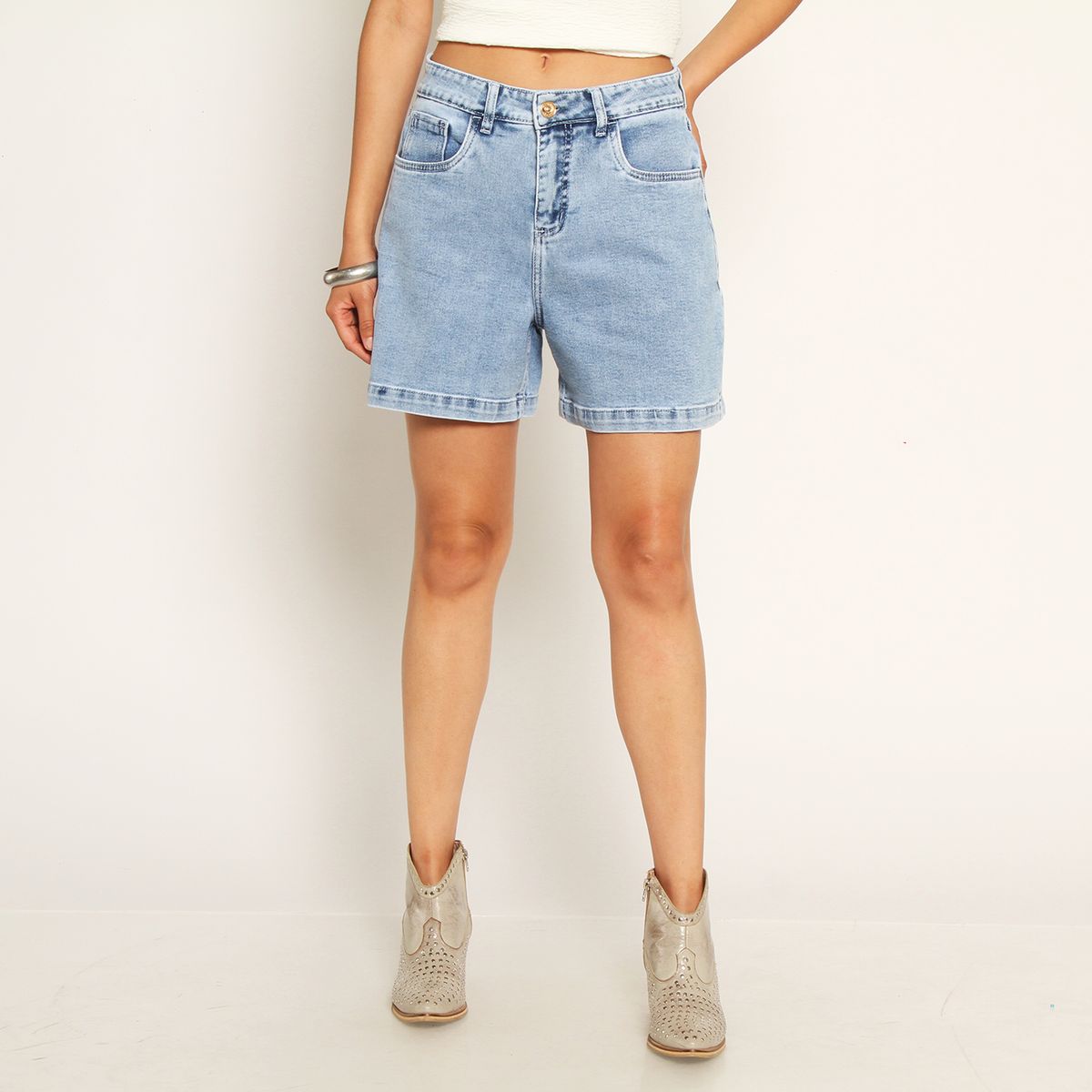 WADOS - BERMUDA DENIM TIRO ALTO PRETINA BASICA 1 BOTON