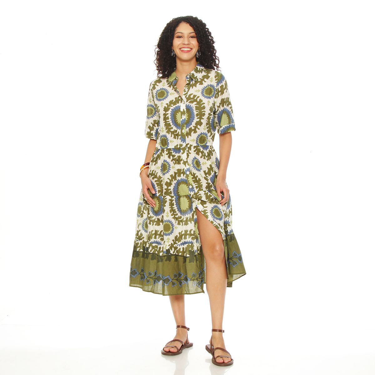 WADOS - VESTIDO ESTAMPADO MANGA CORTA ABOTONADA EN DELANTERO