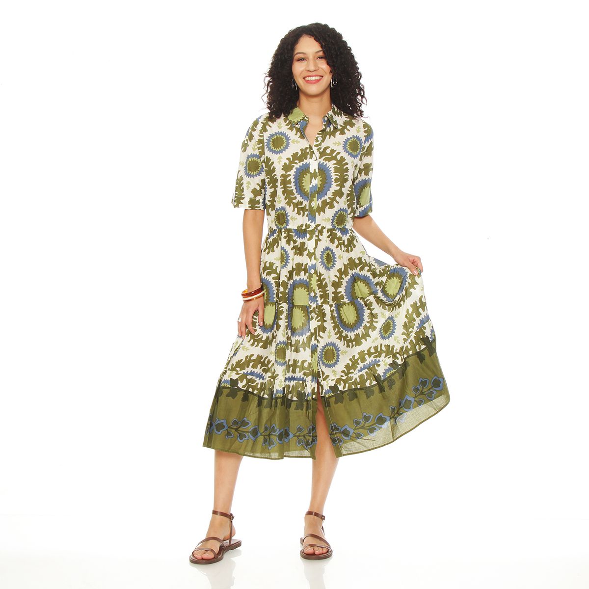 WADOS - VESTIDO ESTAMPADO MANGA CORTA ABOTONADA EN DELANTERO