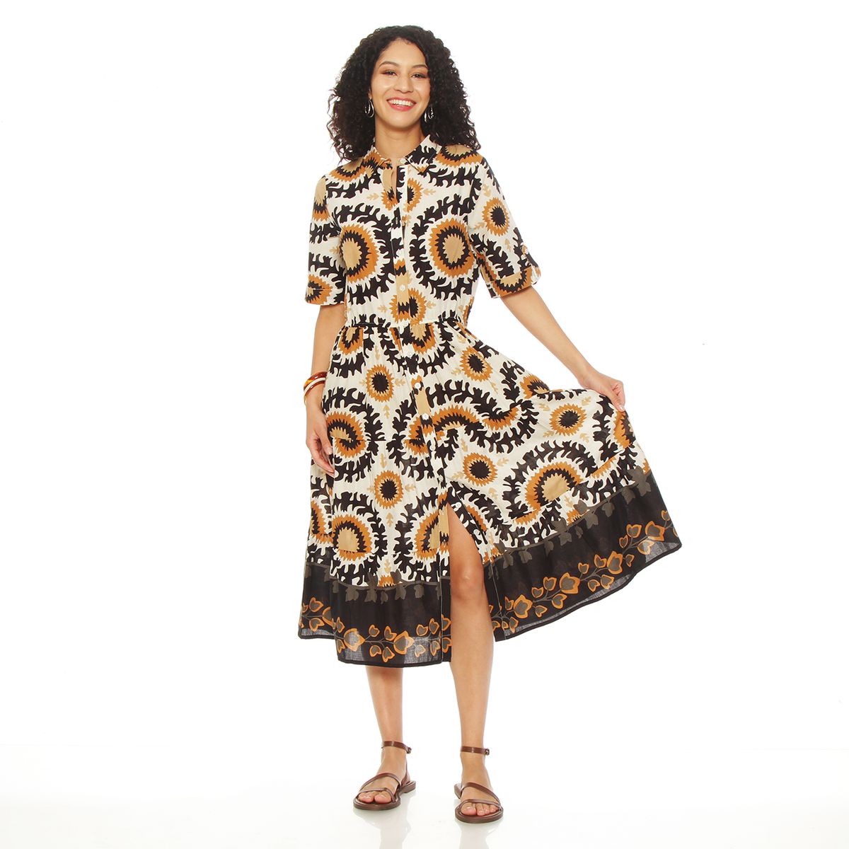 WADOS - VESTIDO ESTAMPADO MANGA CORTA ABOTONADA EN DELANTERO