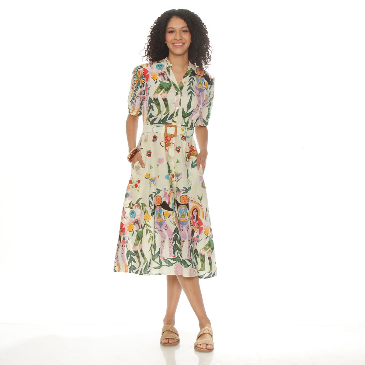 WADOS - VESTIDO ESTAMPADO MANGA CORTA CON CINTURON