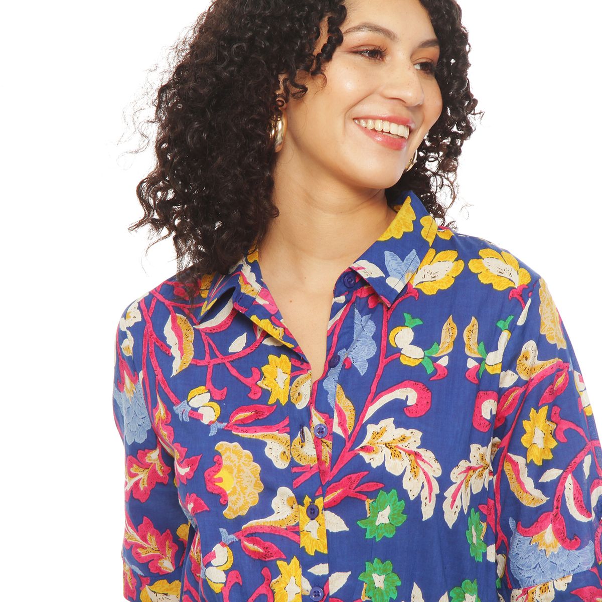 WADOS - VESTIDO ESTAMPADO MANGA CORTA ABOTONADO EN DELANTERO