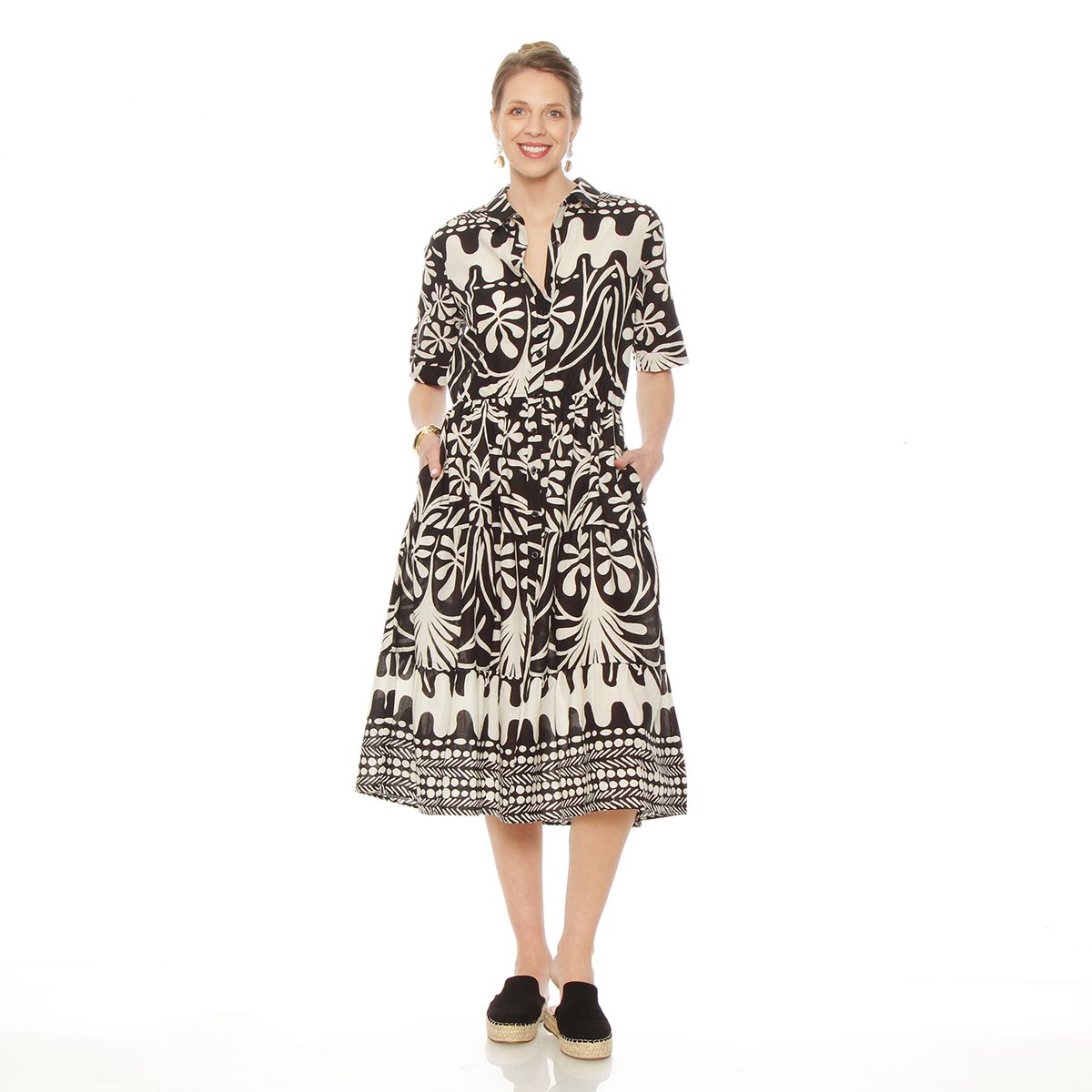 WADOS - VESTIDO MANGA CORTA ESTAMPADO ABOTONADO EN EL DELANTERO