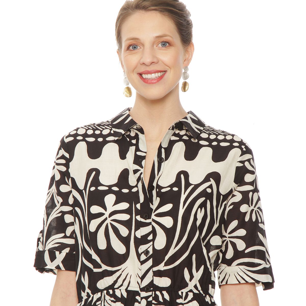 WADOS - VESTIDO MANGA CORTA ESTAMPADO ABOTONADO EN EL DELANTERO