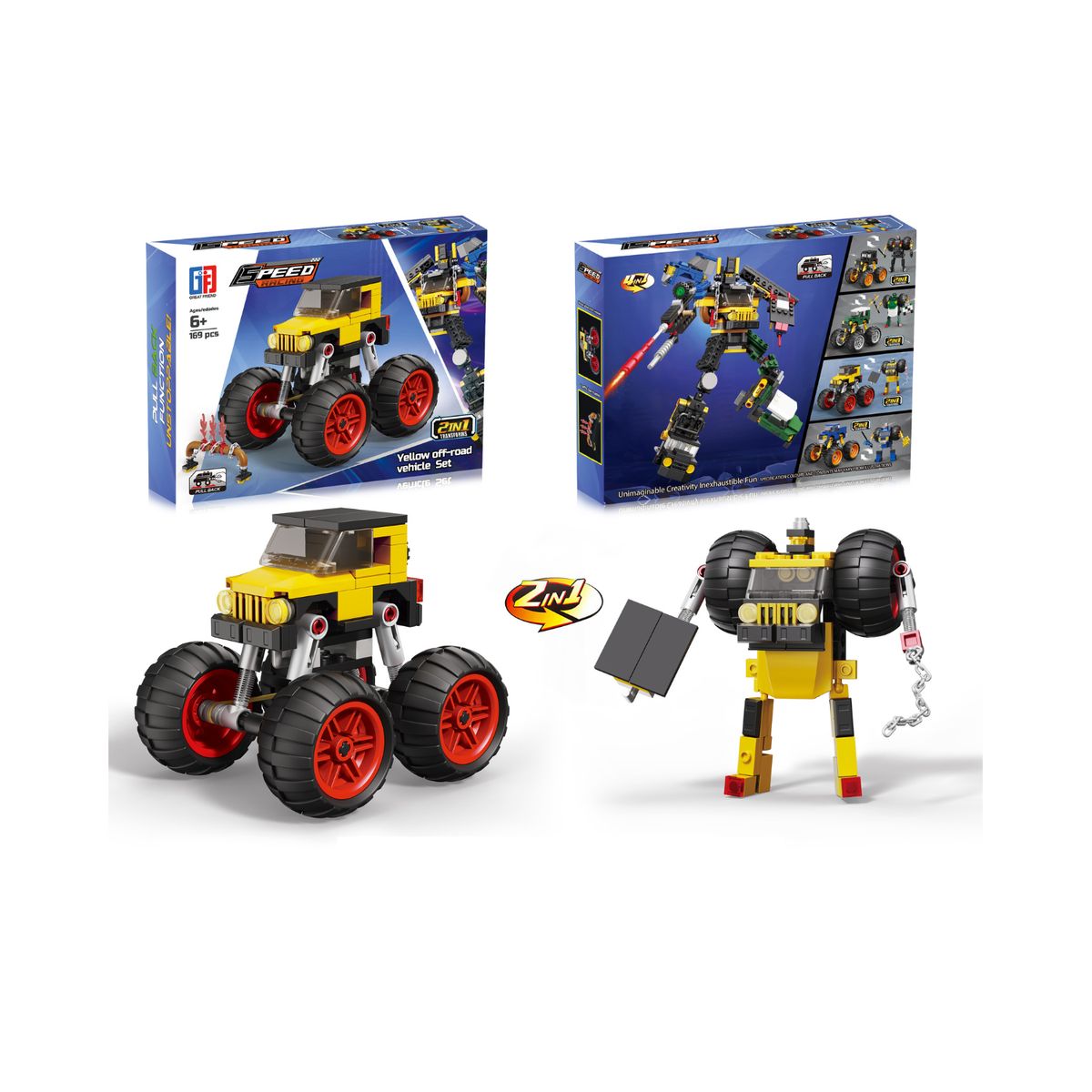 VADELL - Laboratorio De Construcción 169  Piezas Vehículo Todo Terreno Amarillo  Y Transformer