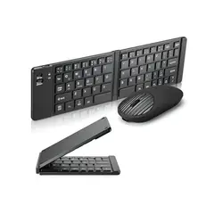 GENERICO - Set Teclado Portátil Bluetooth Plegable Y Mouse Inalámbrico NEGRO