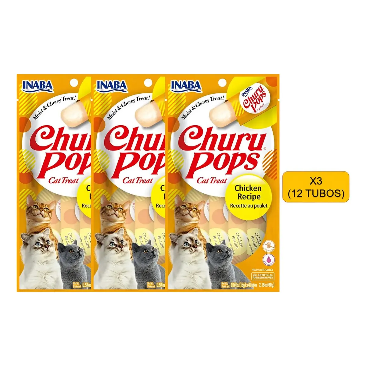 INABA - Snack Para Mascotas Gatos Churu Pops Pollo 12 Tubos Inaba