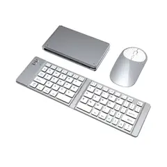GENERICO - Set Teclado Portátil Bluetooth Plegable Y Mouse Inalámbrico BLANCO