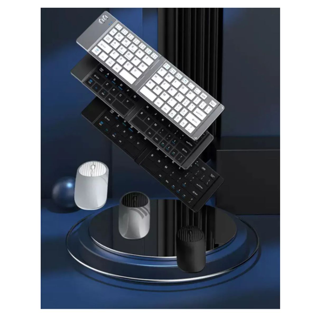 GENERICO - Set Teclado Portátil Bluetooth Plegable Y Mouse Inalámbrico BLANCO