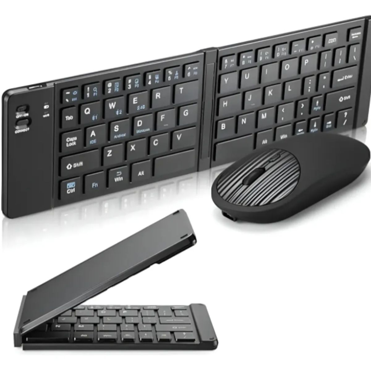 GENERICO - Set Teclado Portátil Bluetooth Plegable Y Mouse Inalámbrico NEGRO