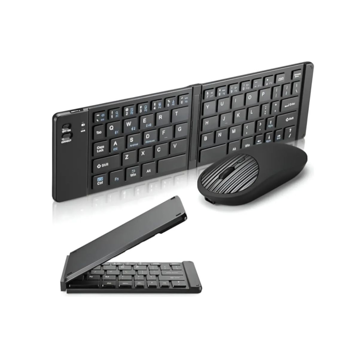 GENERICO - Set Teclado Portátil Bluetooth Plegable Y Mouse Inalámbrico NEGRO