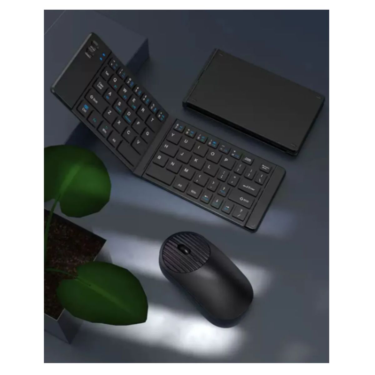 GENERICO - Set Teclado Portátil Bluetooth Plegable Y Mouse Inalámbrico NEGRO