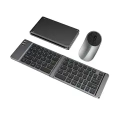 GENERICO - Set Teclado Portátil Bluetooth Plegable Y Mouse Inalámbrico GRIS