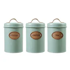 TODOHOGAR SANTIAGO DE CHILE - Set de 3 canister de cocina - Diseño verde agua