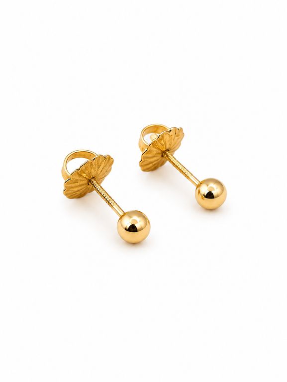 Aros Bolita 3mm N1 Oro 18K Atornillados 0.5gr Bebe Nina Hipoalergenicos