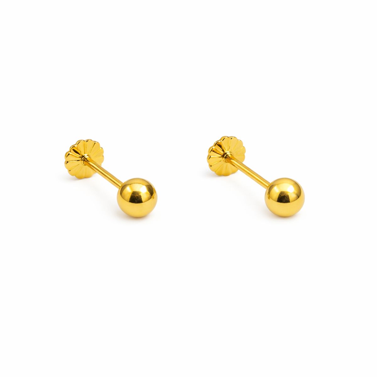 JIREH JOYAS - Aros Bolita 3mm N1 Oro 18K Atornillados 0.5gr Bebé Niña Hipoalergénicos