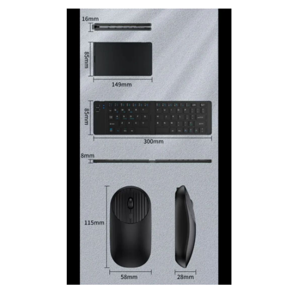 GENERICO - Set Teclado Portátil Bluetooth Plegable Y Mouse Inalámbrico BLANCO