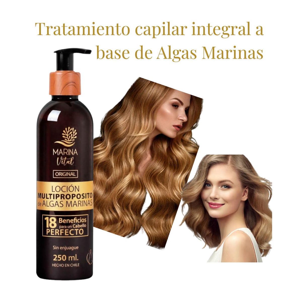 MARINA VITAL - Locion Marina Vital Multiproposito Algas Marinas 18 Beneficios 250ml Hidrata Repara Control  Frizz