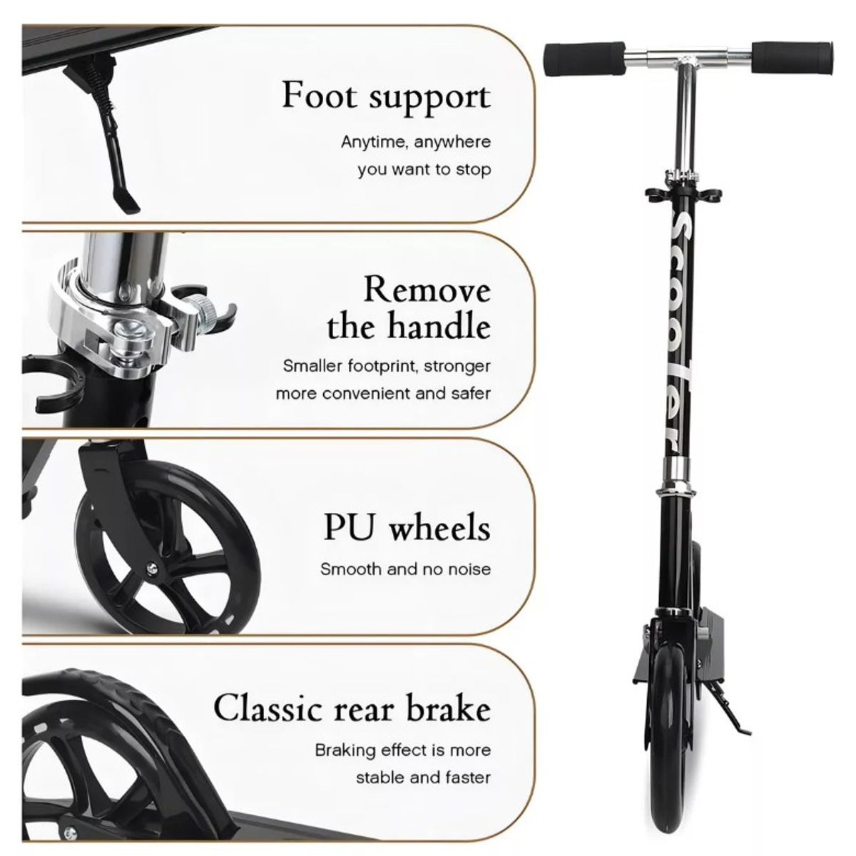 GENERICO - Scooter Monopatin Plegable Metalico 2 Ruedas, Negro