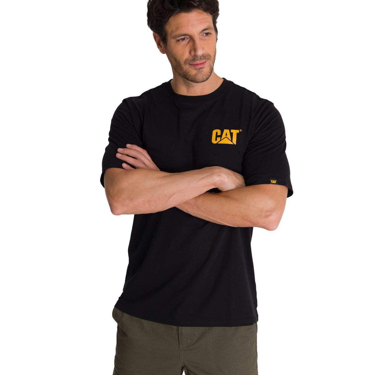 CAT - Polera Manga Corta Hombre Diseño Hard Work Negro CAT