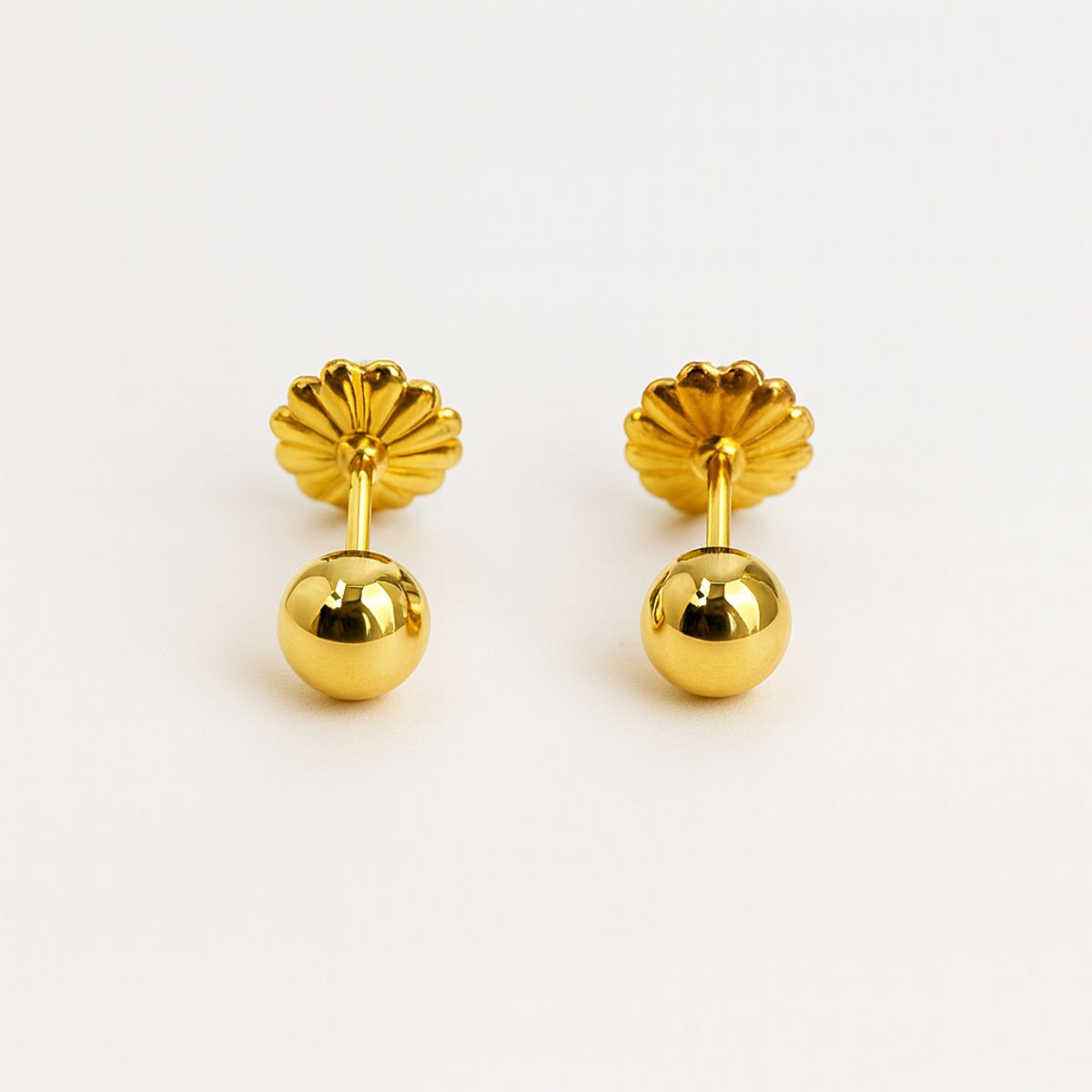 JIREH JOYAS - Aros Bolita 5mm N3 Oro 18k Atornillados 0.65gr Niña Juvenil Hipoalergénicos