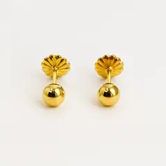 JIREH JOYAS - Aros Bolita 5mm N3 Oro 18k Atornillados 0.65gr Niña Juvenil Hipoalergénicos