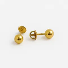JIREH JOYAS - Aros Bolita 6mm N4 Oro 18k Atornillados 0.75gr Niña Juvenil Hipoalergénicos