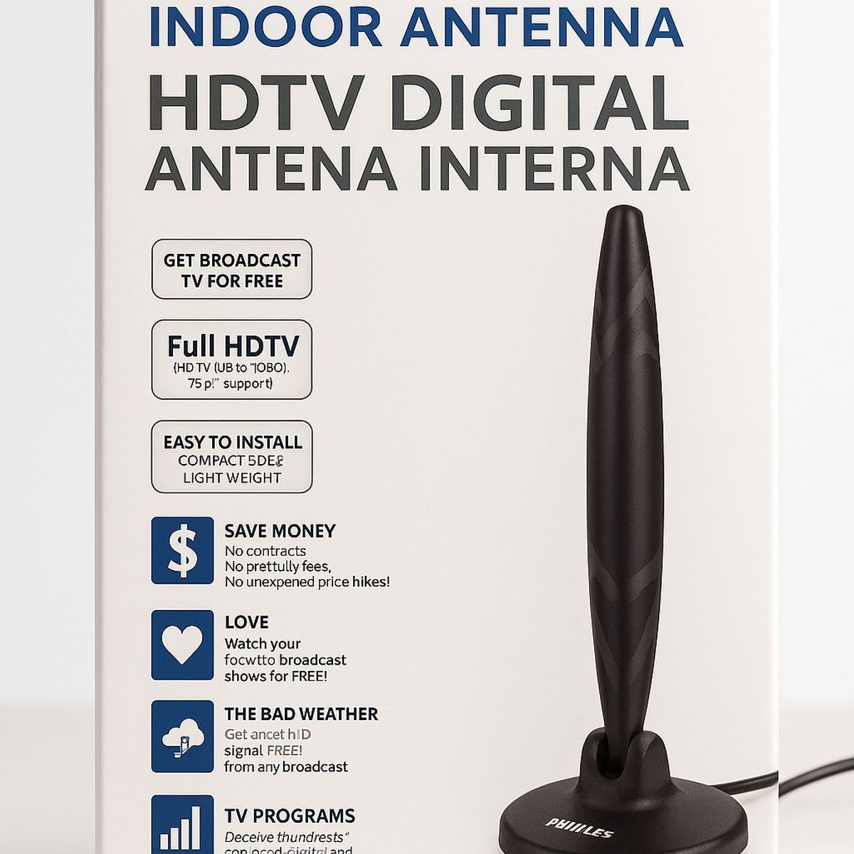 GENERICO - Antena Digital Hdtv Full Hd 1080p Interior Y Exterior