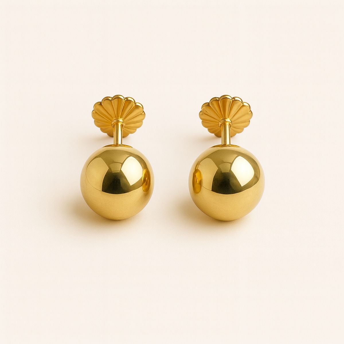 JIREH JOYAS - Aros Bolita 8mm N6 Oro 18k Atornillados 1.20gr Juvenil Mujer Hipoalergénicos