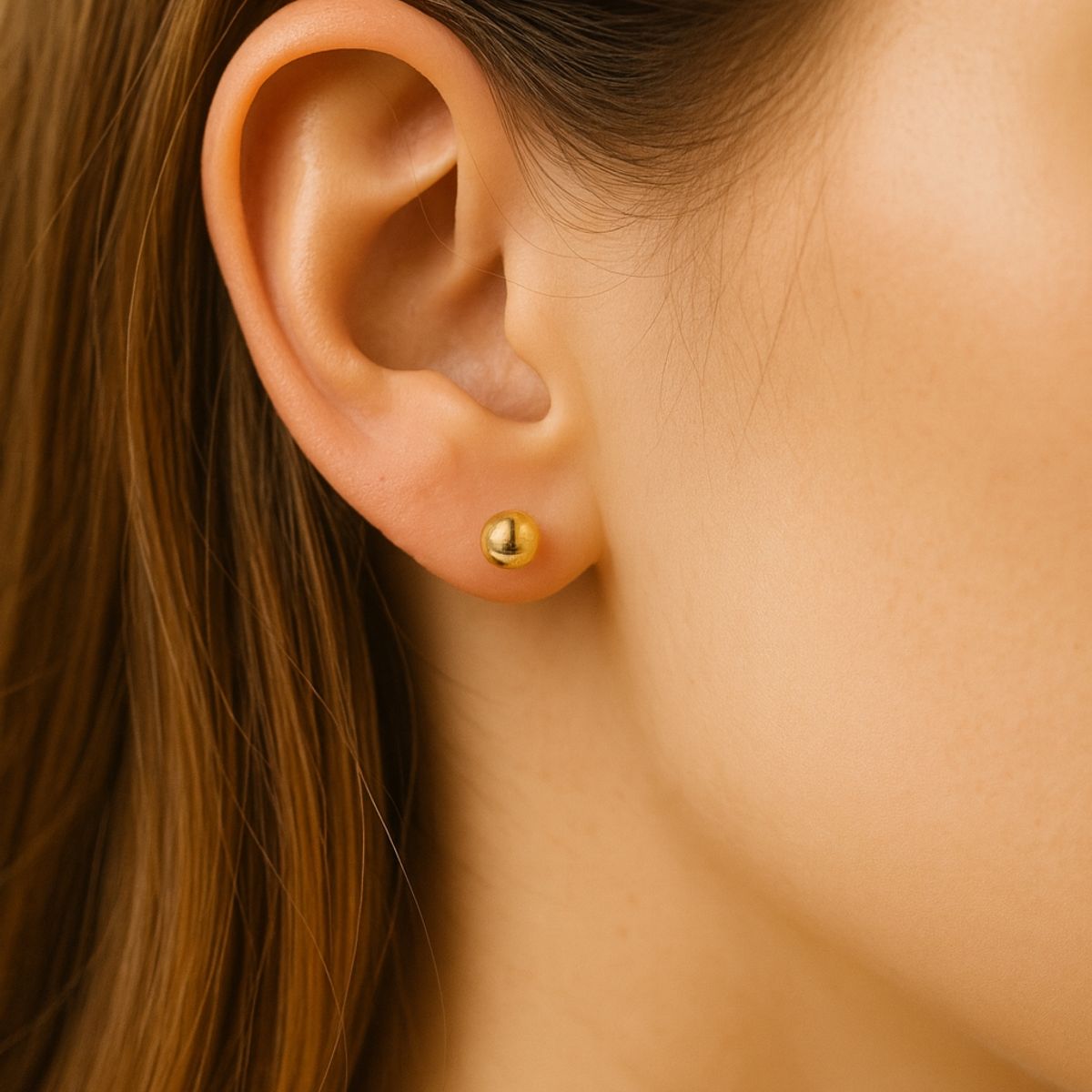 JIREH JOYAS - Aros Bolita 8mm N6 Oro 18k Atornillados 1.20gr Juvenil Mujer Hipoalergénicos