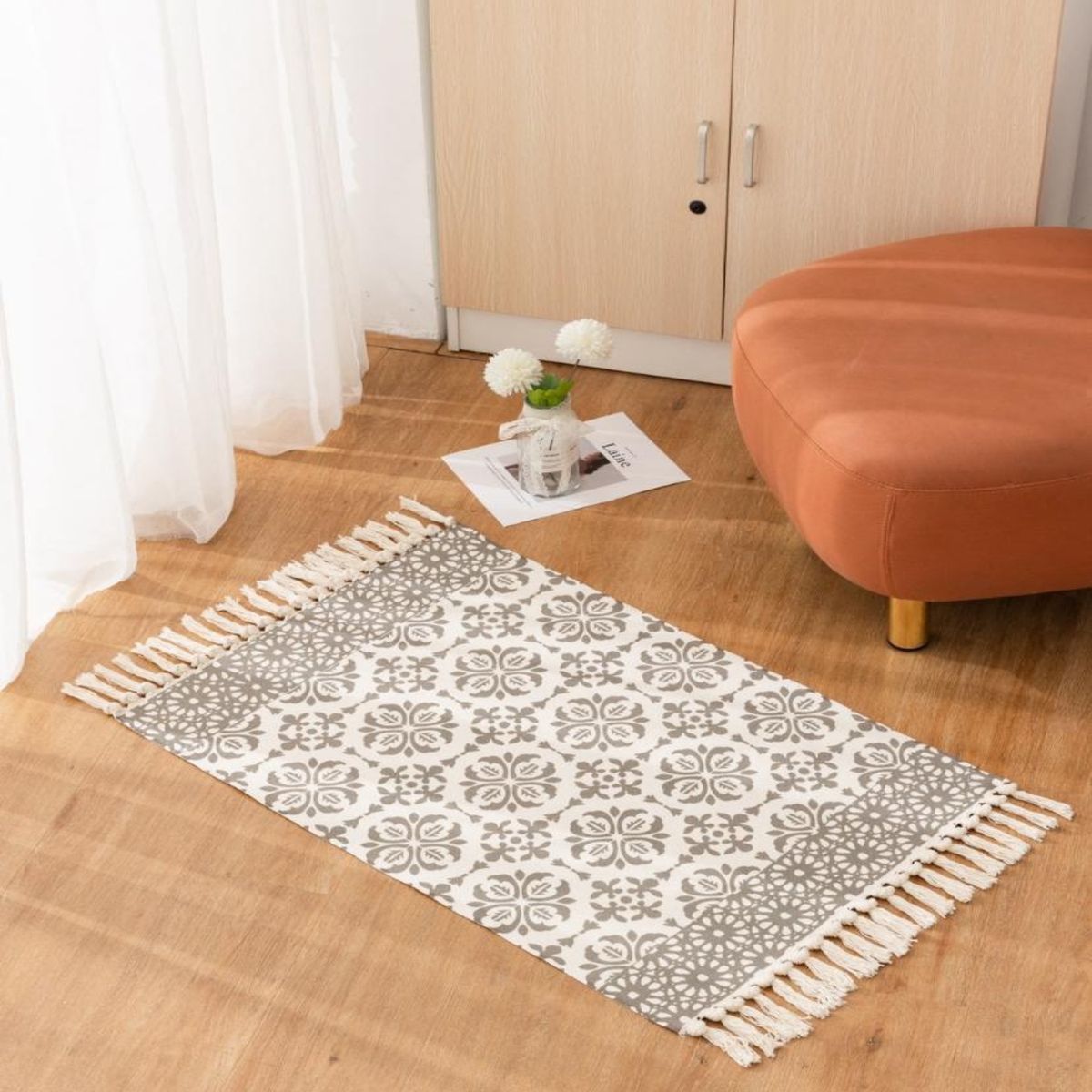 GENERICO - Set 2 Alfombras de Lino 60x90 cm para Bajada de Cama Moderna 4n03