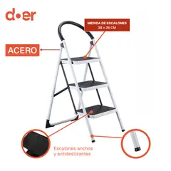DOER - Escalera de 3 Peldaños Ultra Resistente con Patas Antideslizantes, 130cms
