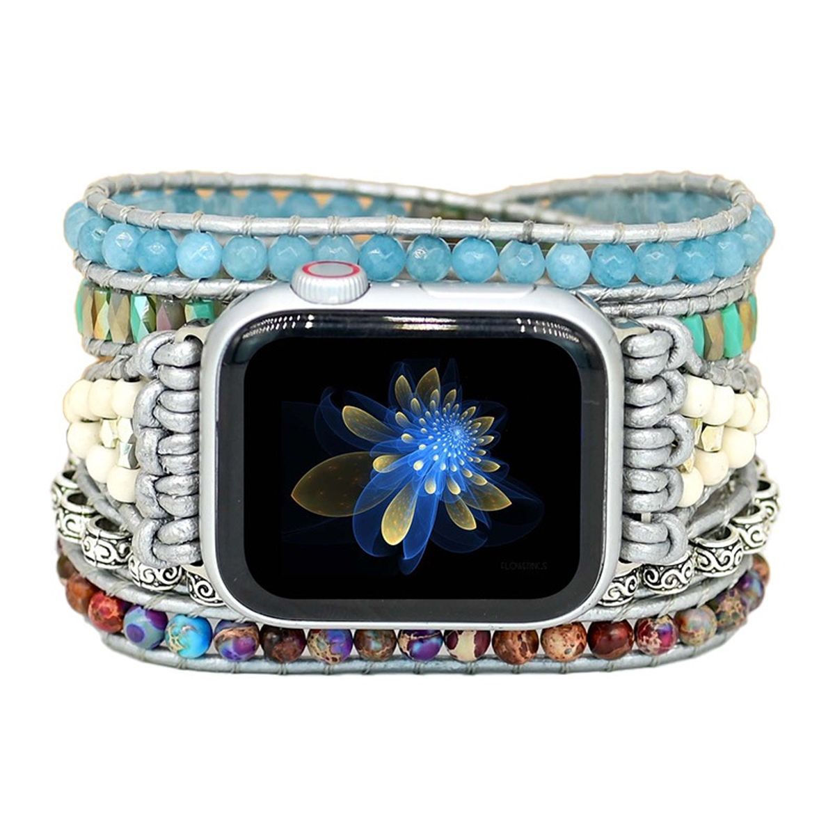 STARTECHOFFICE - Correa Boho Trenzada para Apple Watch 4244mm con Piedras Naturales Estilo Luxury-Trendy