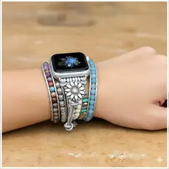 GENERICO - Correa Boho Premium para Apple Watch 4244mm Banda Multicapa con Piedras Naturales