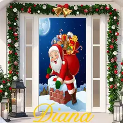 DIANA - FUNDA PUERTA NAVIDEÑA ELASTIZADA MULTICOLOR CON DISEÑO PAPA NOEL REGALOS 90CMX200CM