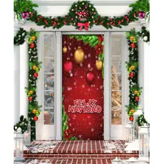 DIANA - FUNDA PUERTA NAVIDEÑA ELASTIZADA BURDEO CON DISEÑO FELIZ NAVIDAD 90CMX200CM