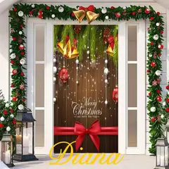 DIANA - FUNDA PUERTA NAVIDEÑA ELASTIZADA COLOR CAFE CON DISEÑO DE MADERA OSCURA 90CMX200CM