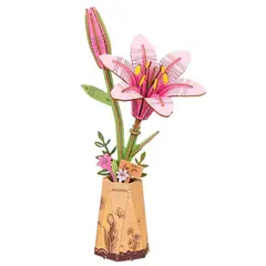 ROBOTIME - Lirio Rosado de Madera 3D Rowood Pink Lily TW071 Puzzle Decorativo y Regalo Creativo