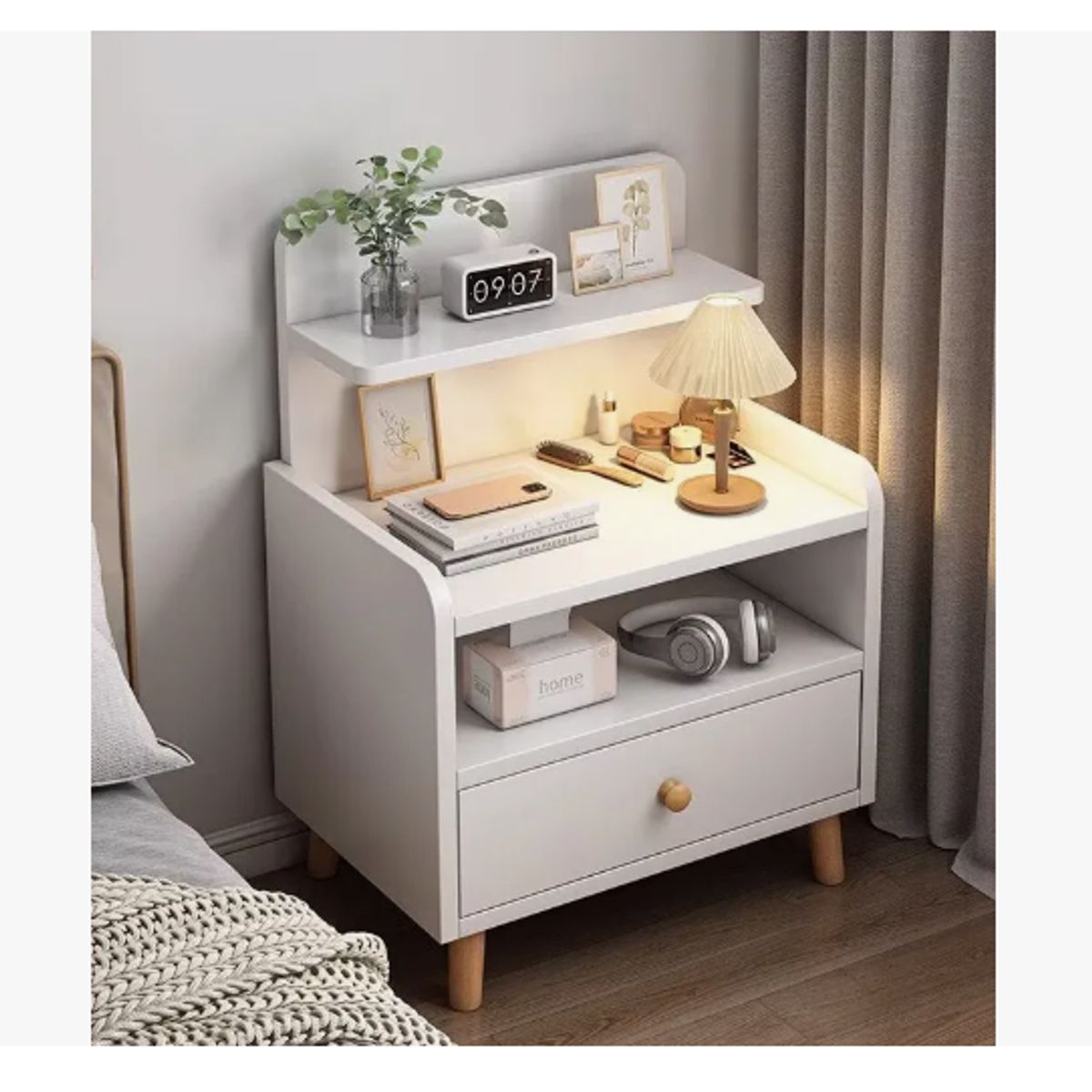 GENERICO - Velador Mesa De Noche Multifuncional Con Cajón BLANCO