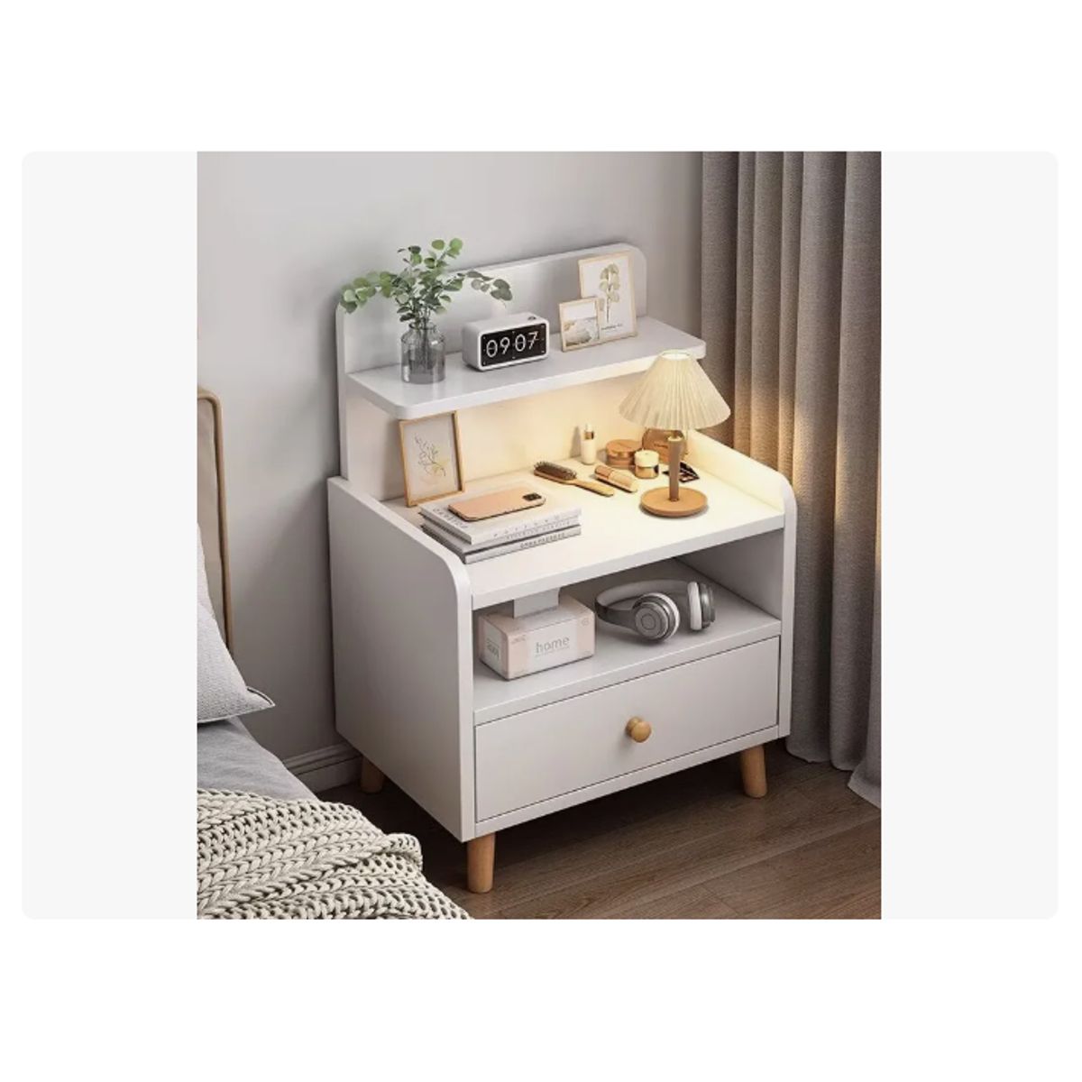GENERICO - Velador Mesa De Noche Multifuncional Con Cajón BLANCO