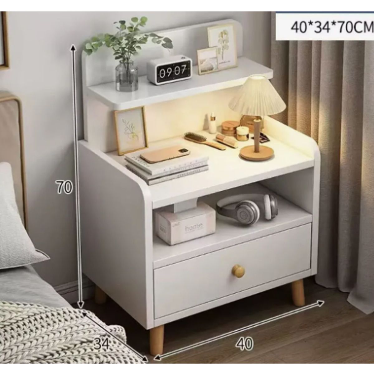 GENERICO - Velador Mesa De Noche Multifuncional Con Cajón BLANCO