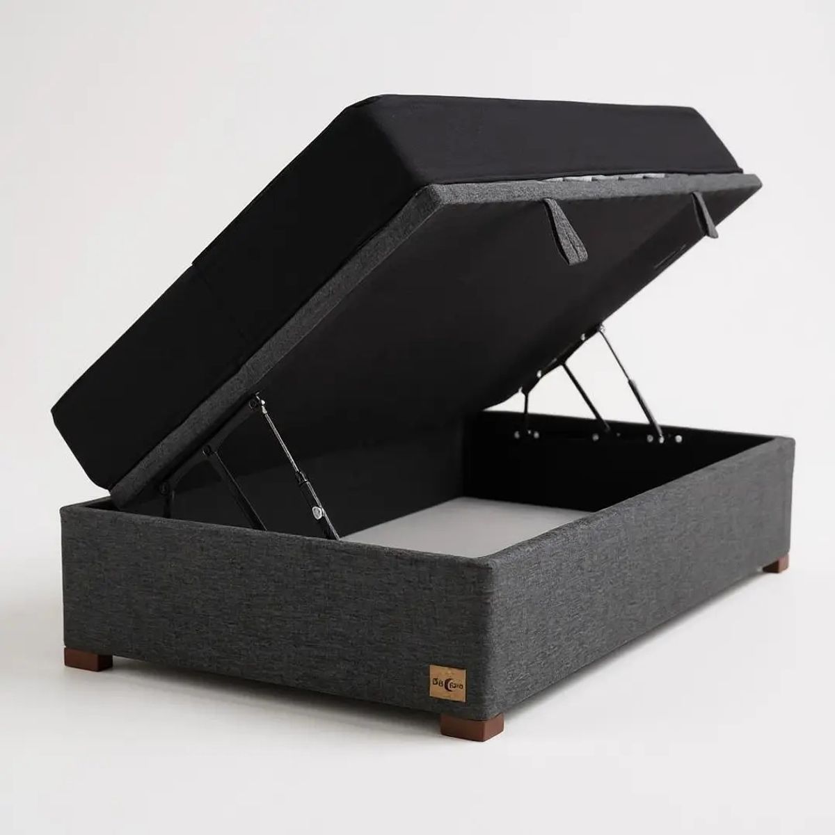 BLOCCARE - Cama Baul 1.5 Plazas L200 + Colchon Black L200 / Patas de madera 4.5 cm / Con refuerzo (Gris)